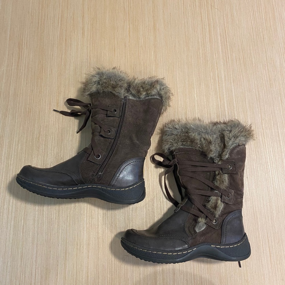 Tredsafe Ella Brown Leather Faux Fur Trim Winter Boots Womens 6.5 M BTF15-10191